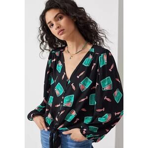 Anthropologie Womens Kendra Dandy Dreamer Button Down Shirt Sz 10 Green Black